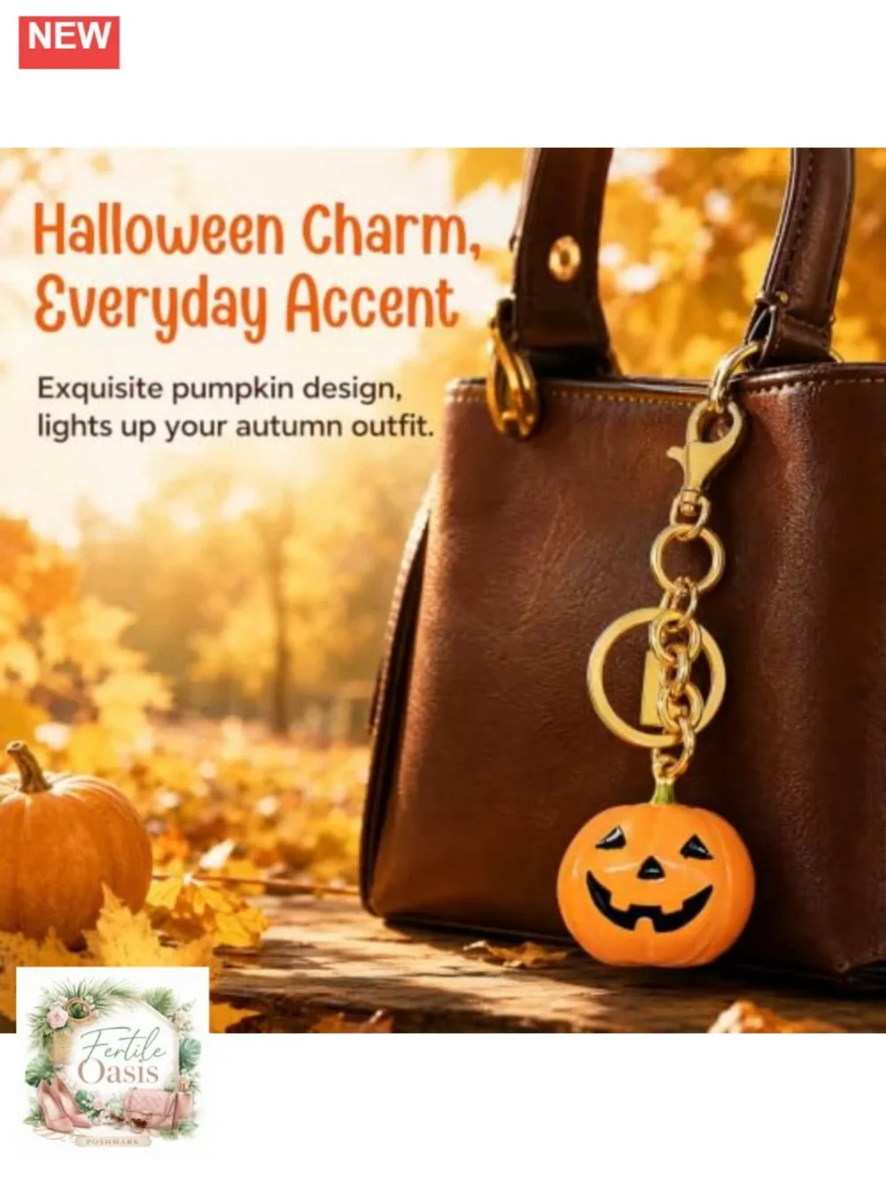 Cute Pumpkin Charm Keychain, Resin & Zinc, Gold Lobster Clasp, Halloween Purse